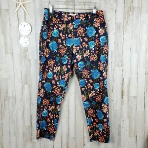 Merona Stretch Curvy Fit Ankle Pants Blue Floral Size 10